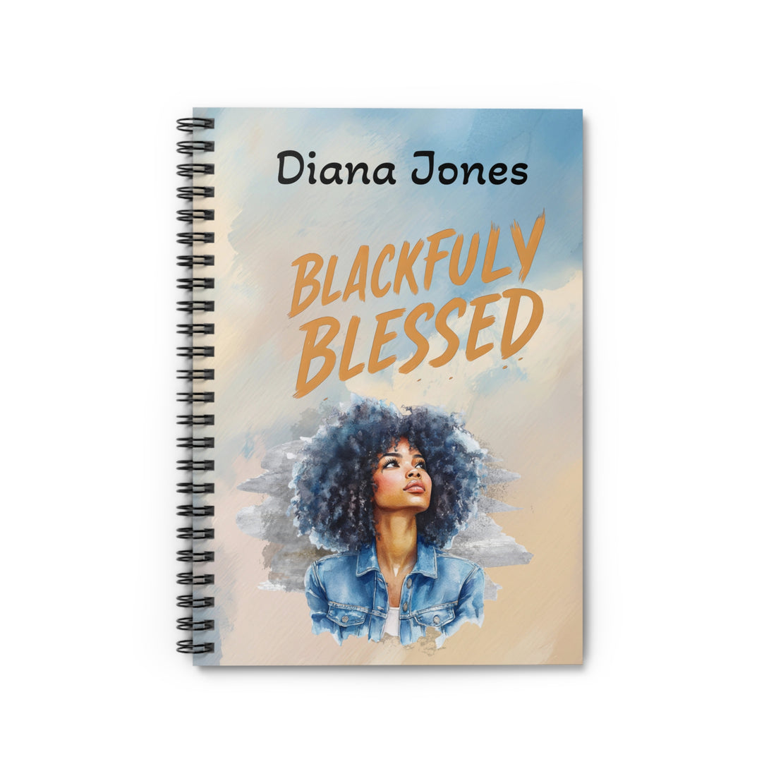 Notebook with a cover featuring a person with an afro and the text 'Blackfully Blessed' by Diana Jones.