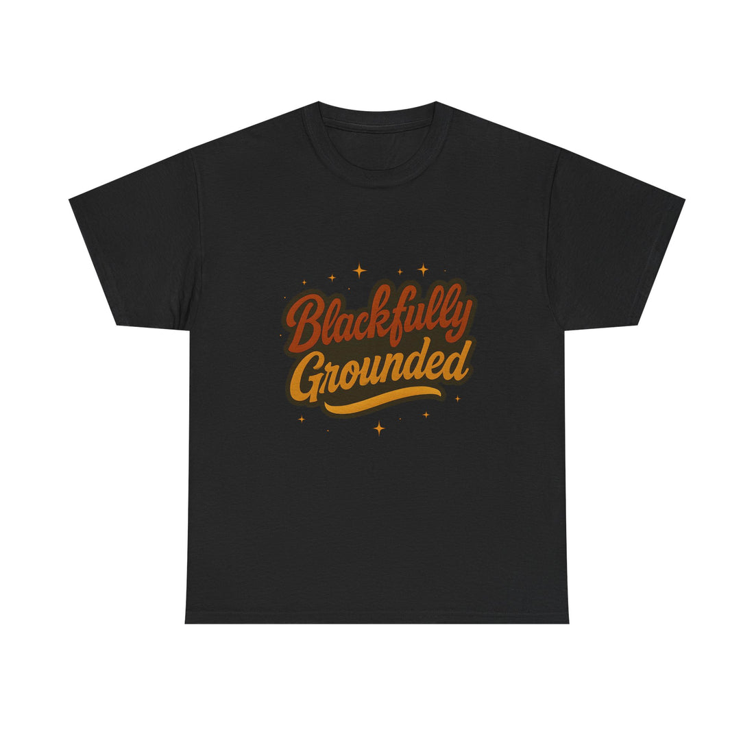 White t-shirt with 'Blackfully Grounded' text on a white background