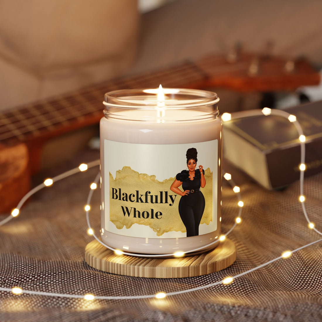 Blackfully Whole 9oz empowerment soy candle in minimalist jar on white background
