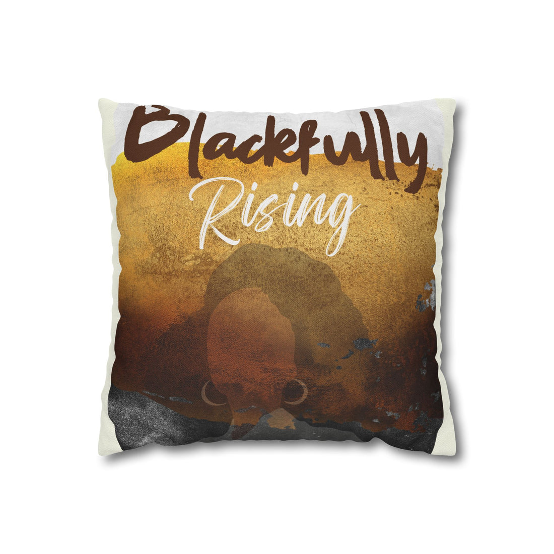 Pillow with 'Blackfly Rising' text and a blackfly image on a white background