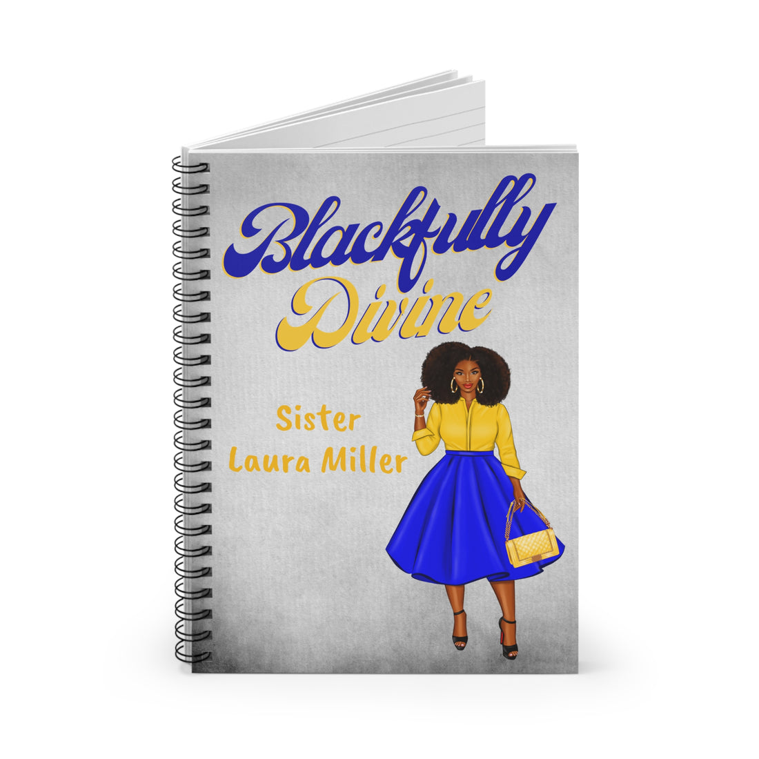 Notebook titled 'Blackfully Divine' with illustration of a woman on the cover