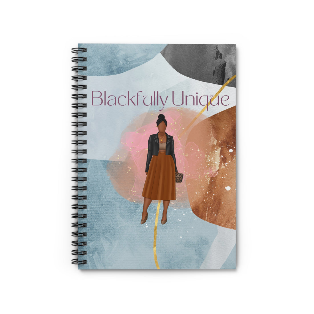 Notebook with 'Blackfully Unique' design featuring a woman illustration on a white background