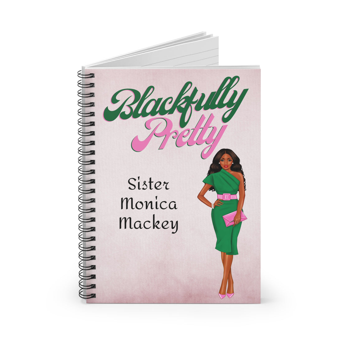 Blackfully Pretty Inspired Pink Green Spiral Notebook - Ruled Line Personalized
