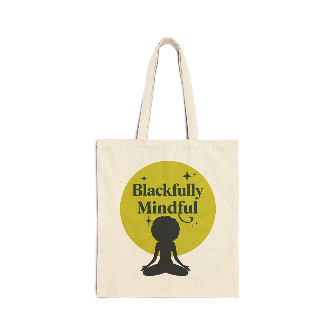 Tote bag with 'Blackfully Mindful' design on a white background