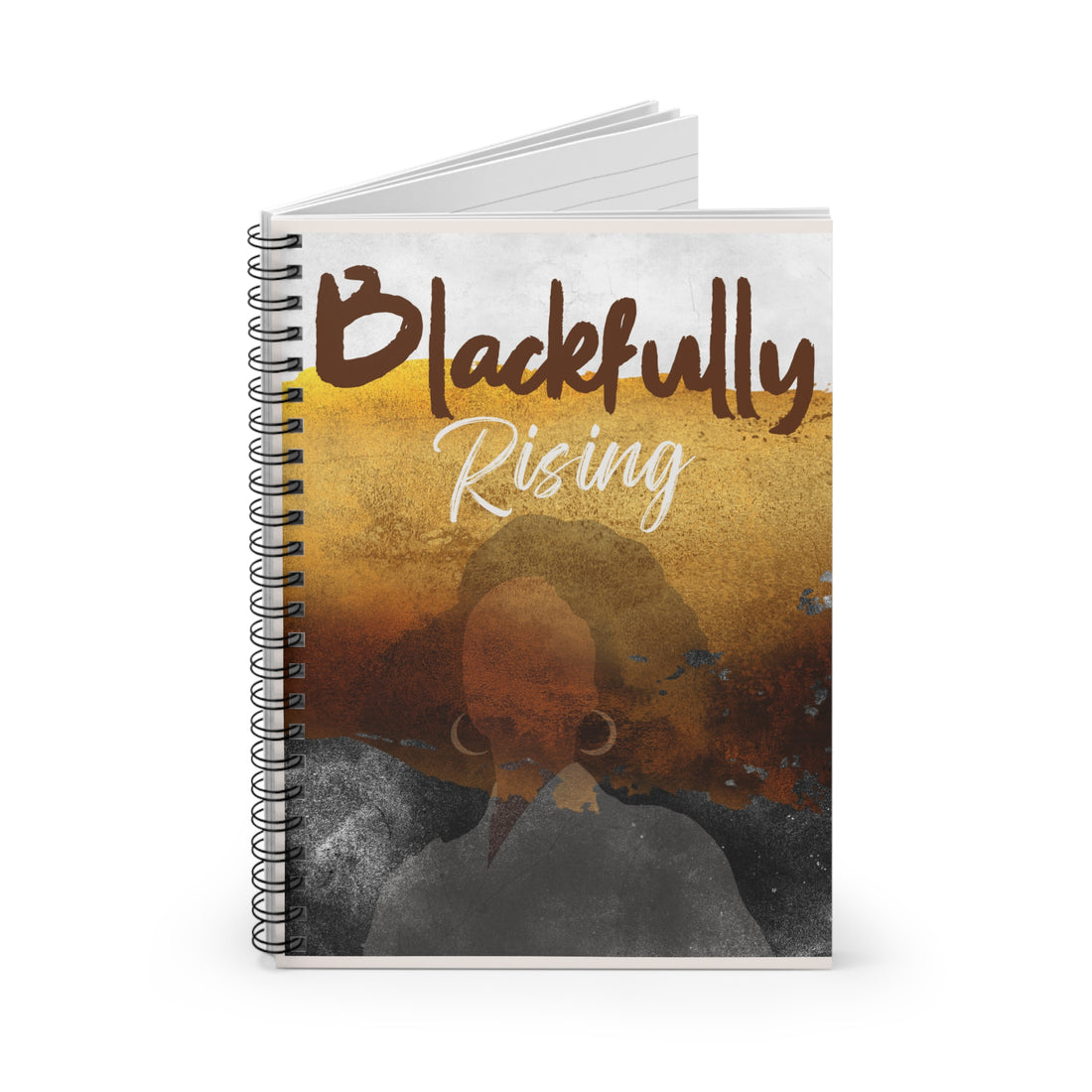 Notebook with 'Blackfully Rising' design on a white background