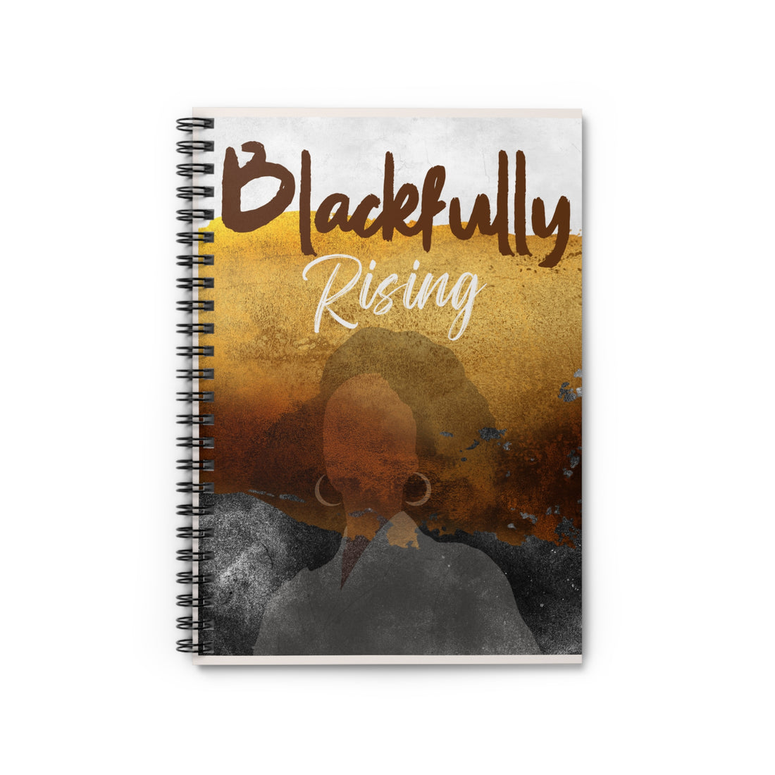 Notebook with 'Blackfully Rising' design on a white background