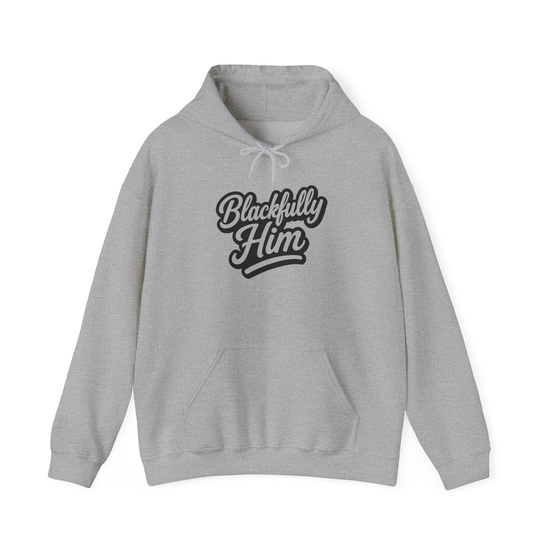 Beige hoodie with 'Blackfully Him' text on a white background