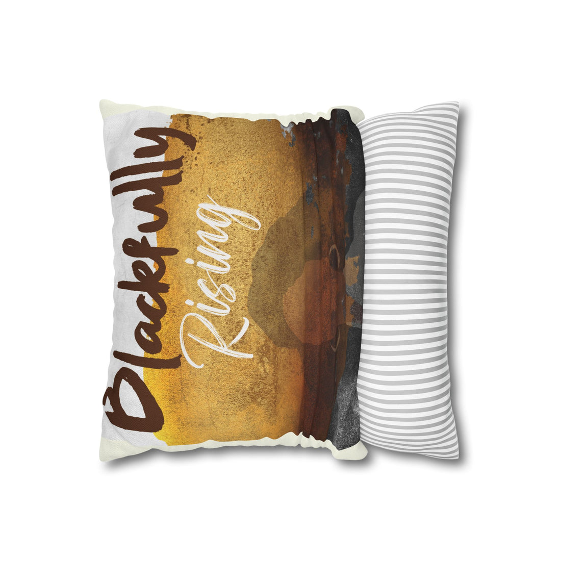 Pillow with 'Blackfly Rising' text and a blackfly image on a white background