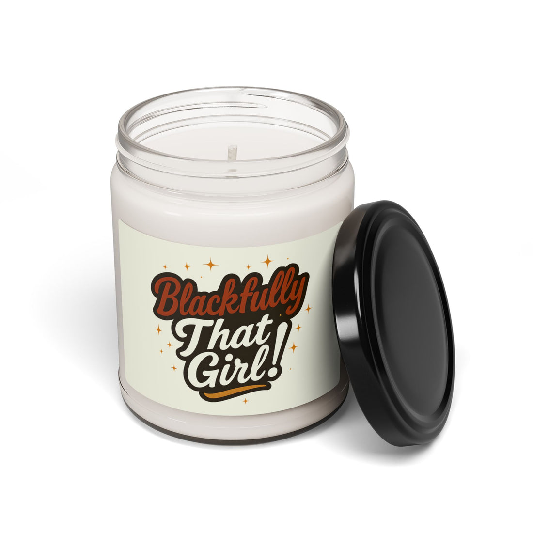 Candle jar with 'Blackfully That Girl!' label on a white background