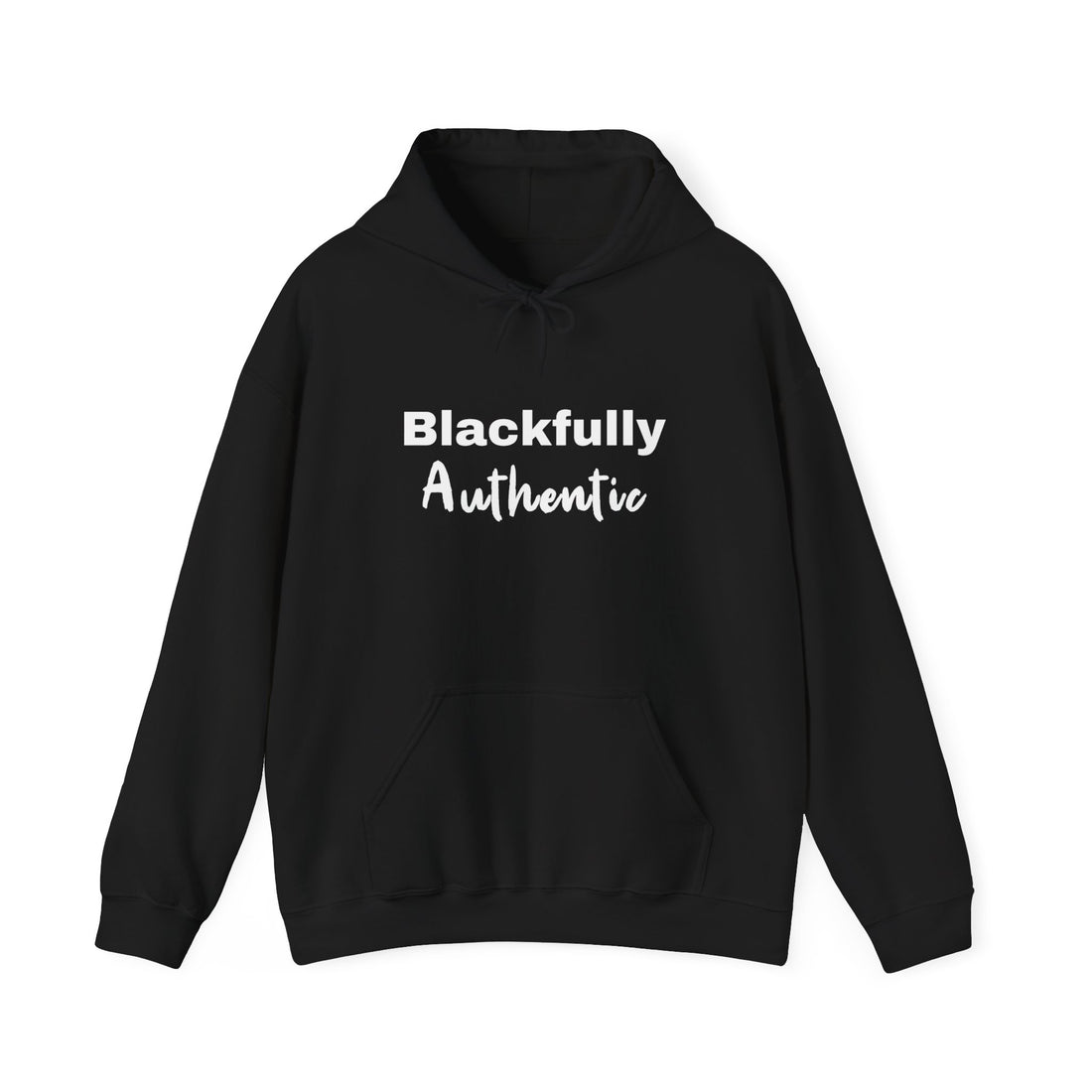 Black hoodie with 'Blackfully Authentic' text on a white background