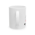 White mug with text on a white background